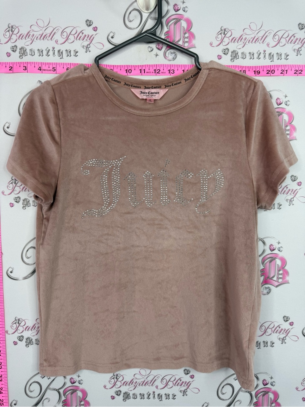 Juicy Couture shirt rhinestone Rose Brown Velour Logo Tee